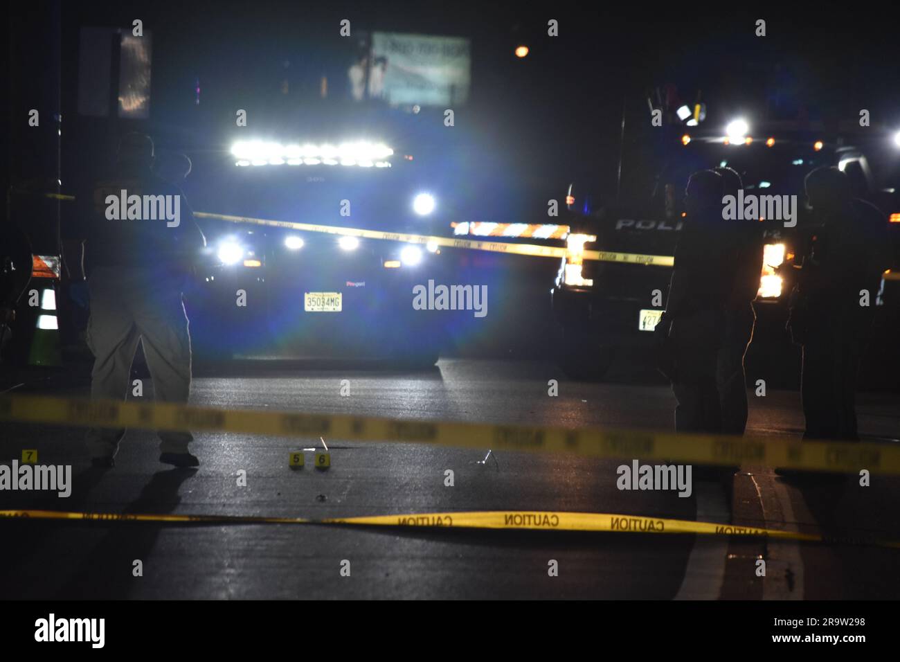 Hawthorne, United States. 28th June, 2023. Police vehicles and heavy rescue vehicles at the