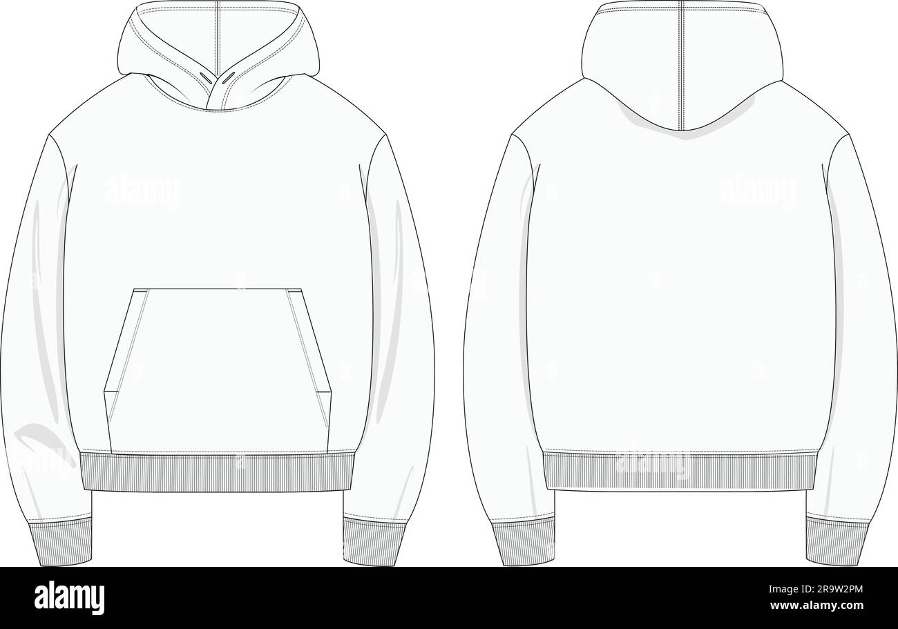 Plain Hooded Sweatshirt Fashion Illustration Template. Stock Vector