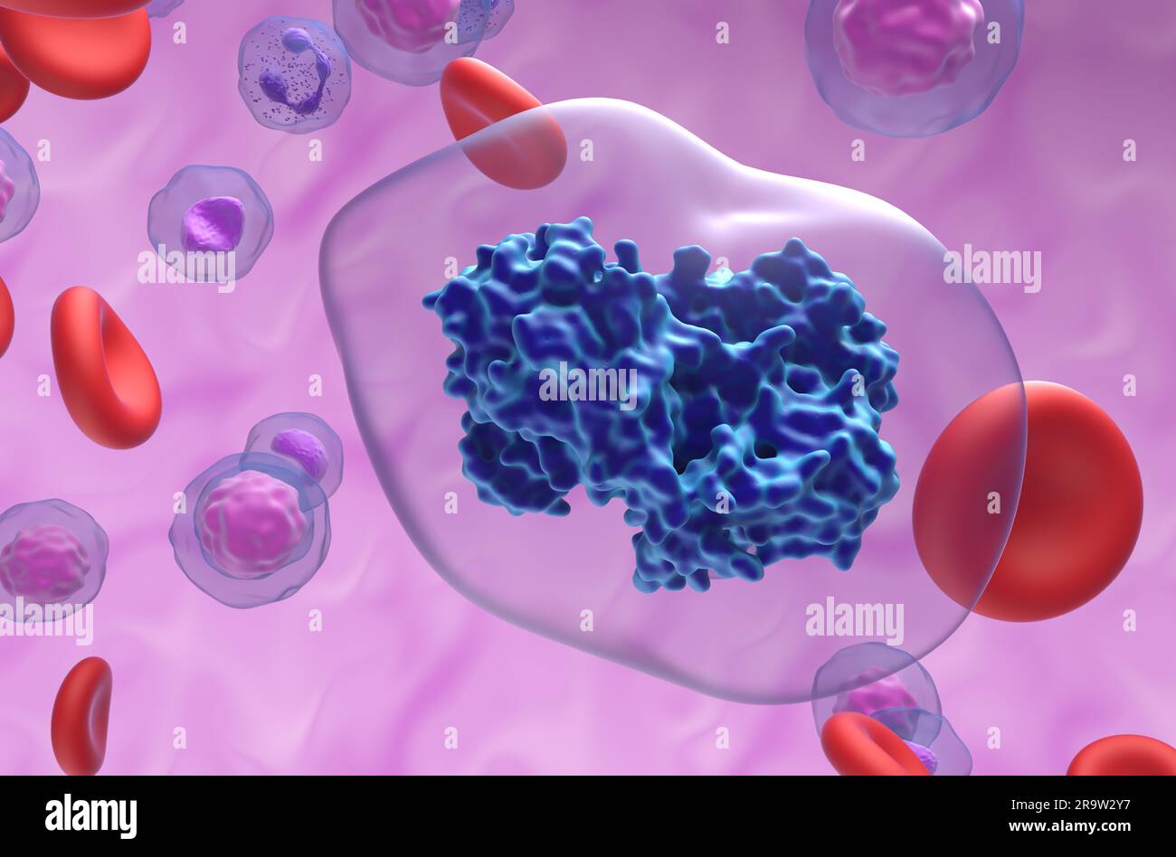 Aspirin acetylsalicylic acid (ASA) molecule in the blood flow closeup