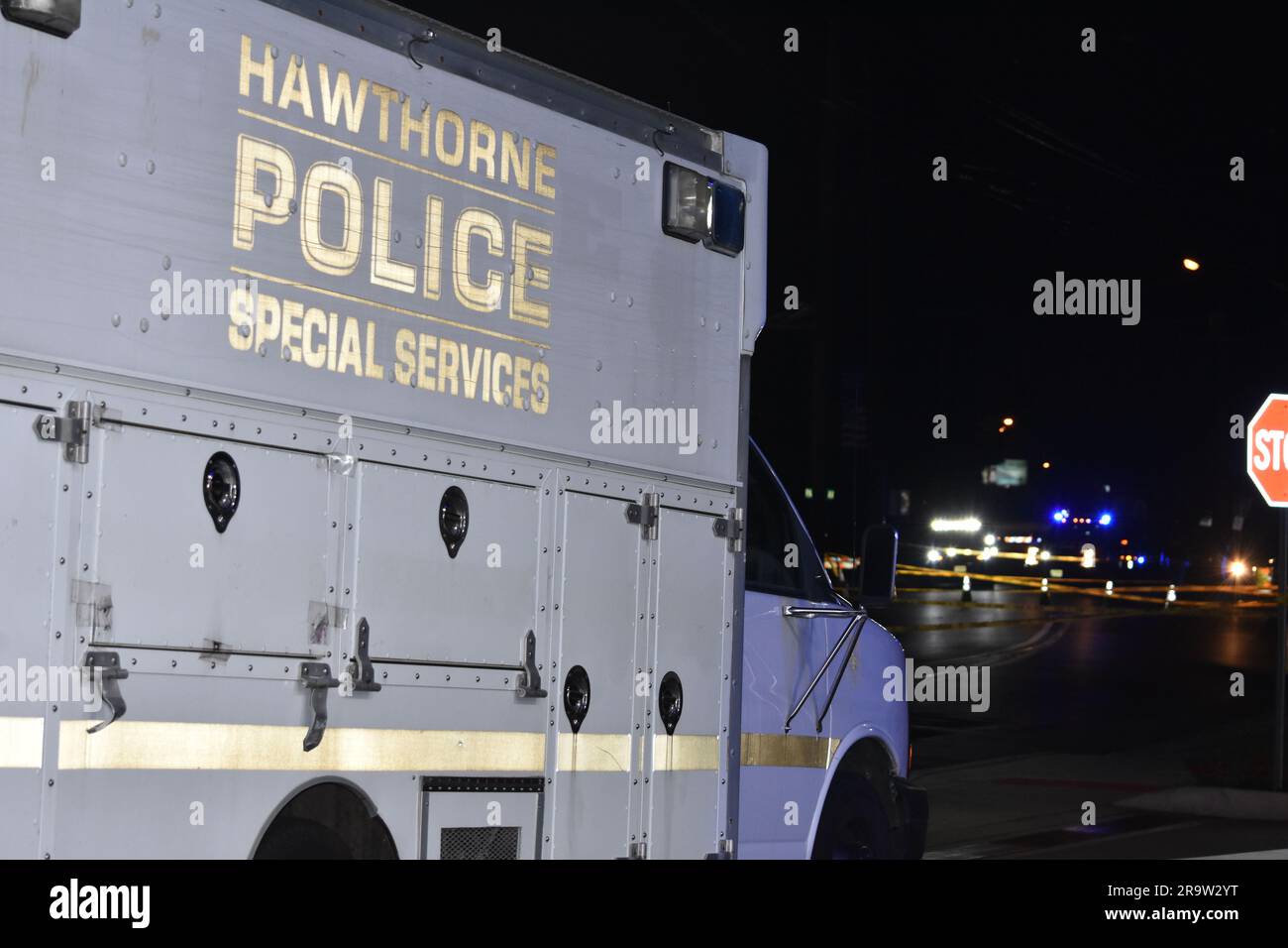 Hawthorne, United States. 28th June, 2023. Police vehicles and heavy rescue vehicles at the