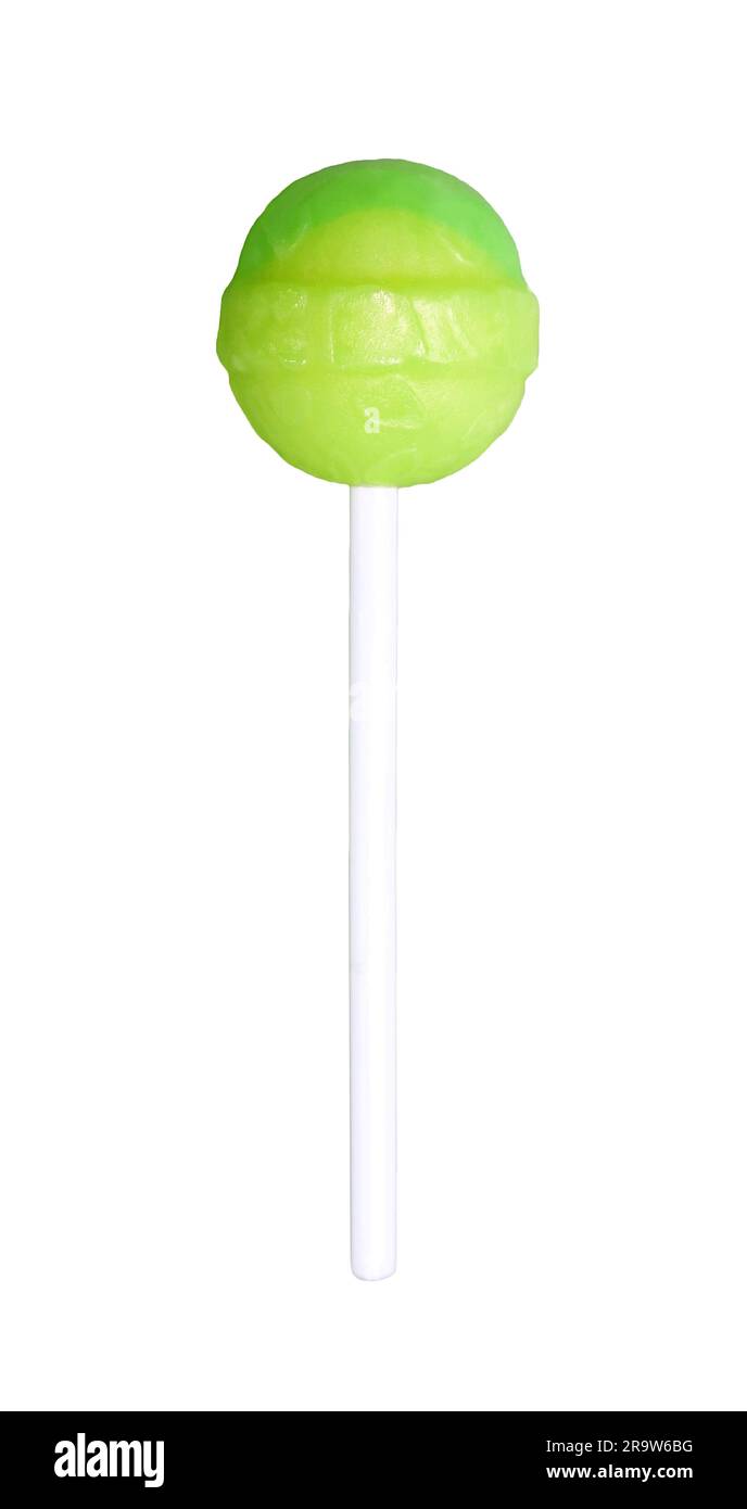 Gradient Lime Green Lollipop Candy Isolated on white background Stock Photo