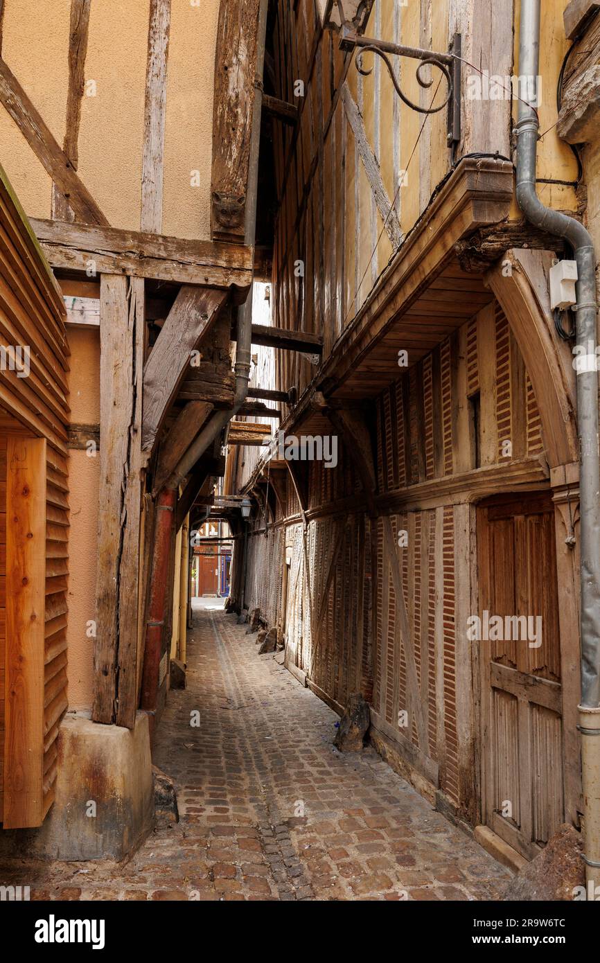 La Ruelle des Chats with traditional half timbered houses Troyes Aube France Stock Photo