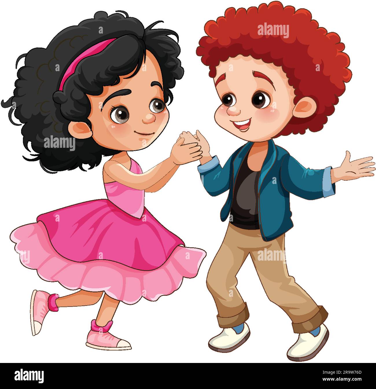 Couple kid different race dancing together illustration Stock Vector ...