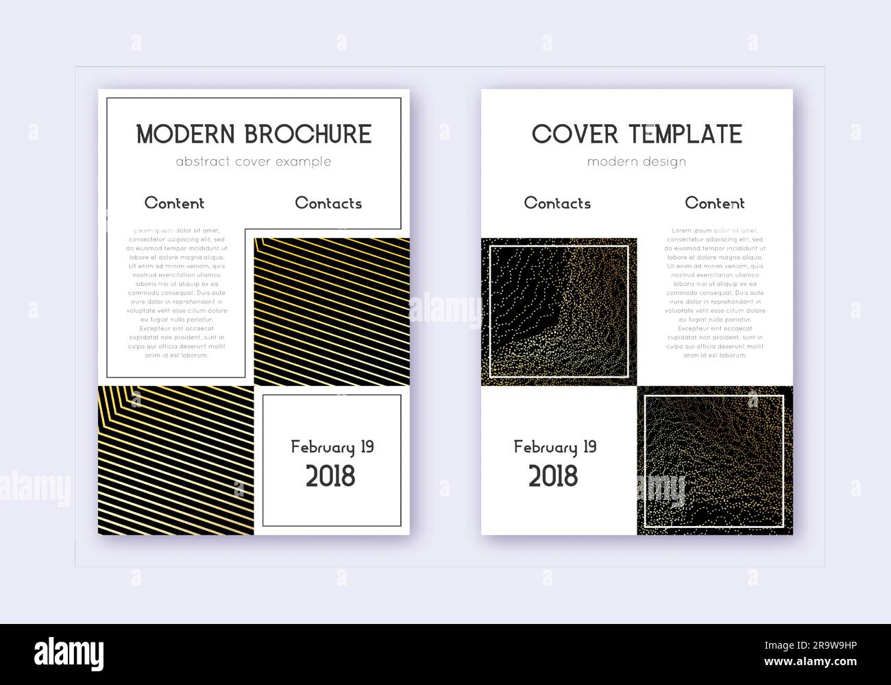 Business cover design template set. Gold abstract lines on black