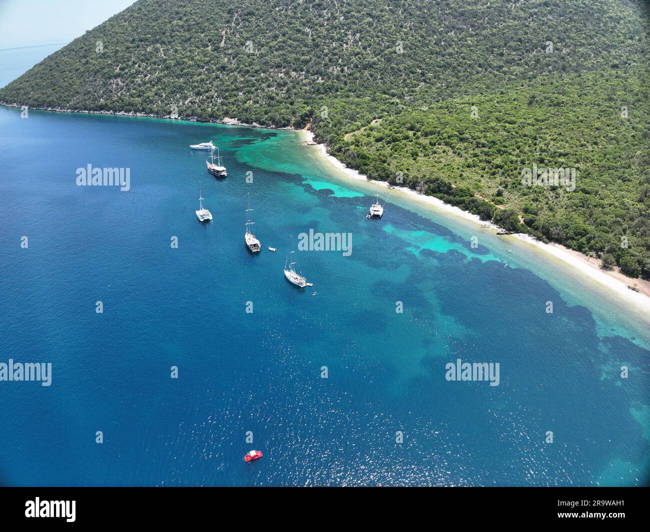 Aerial image of Antisamos beach in Cephalonia Greece Stock Photo