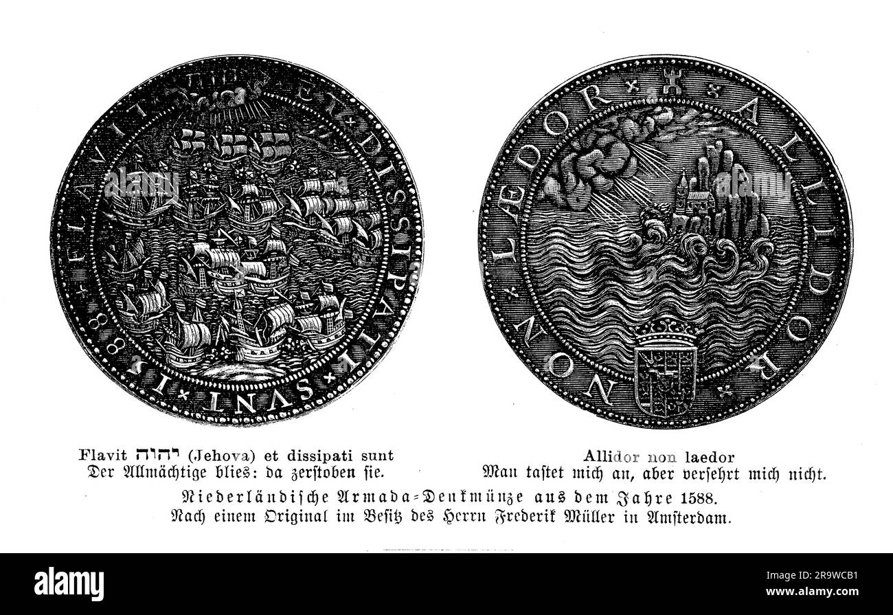 Votive medal of the Dutch  Armada, year 1588 (Allidor non laedor) Stock Photo