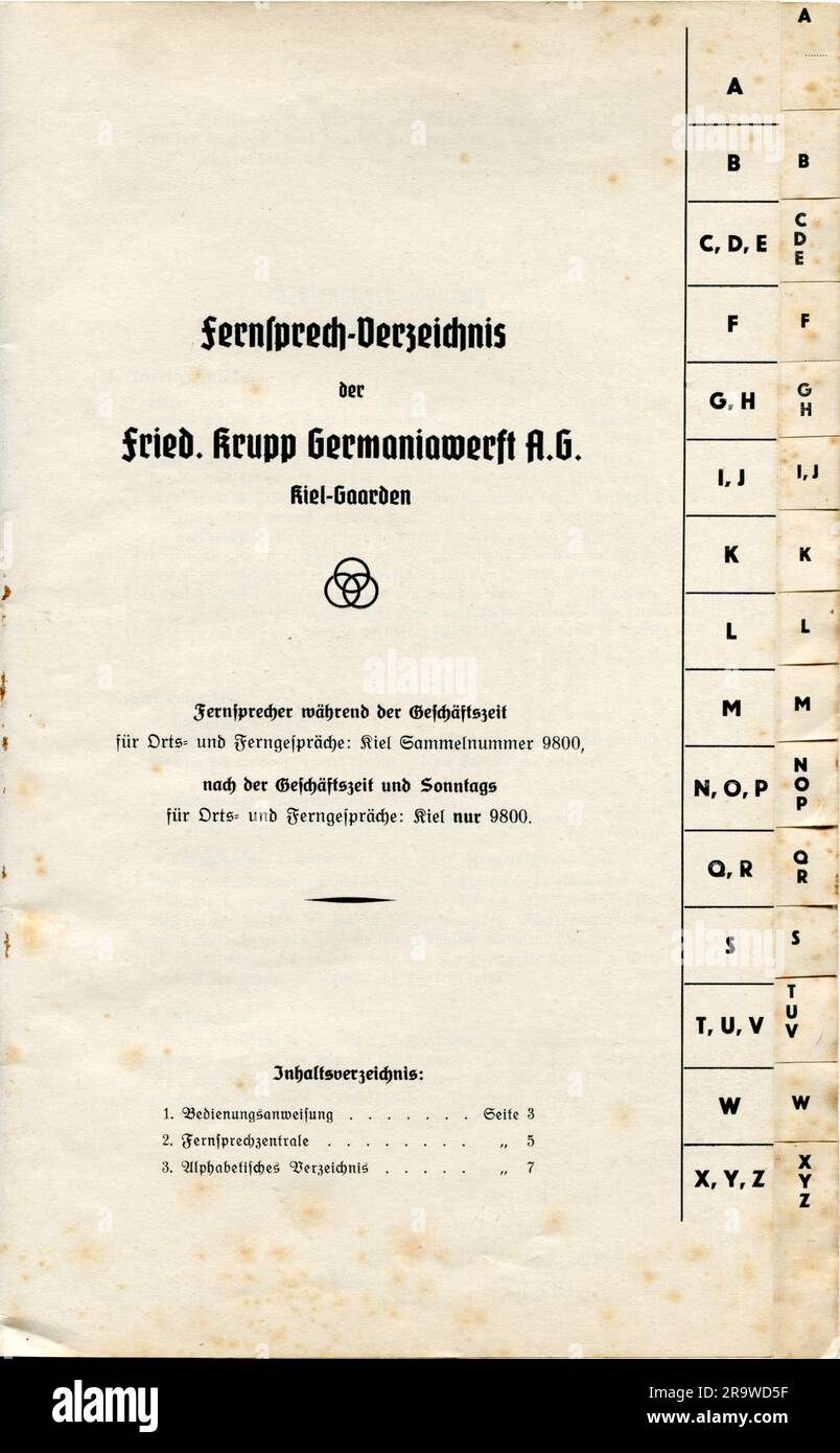 book, telephone directory of the Friedrich Krupp Germaniawerft AG, Kiel
