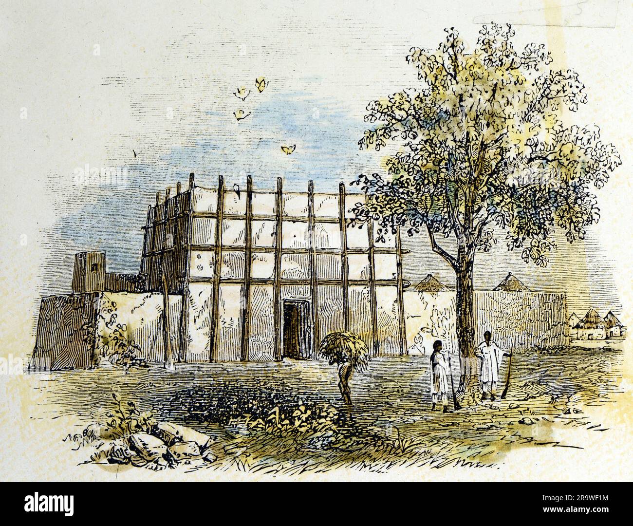 geography / travel, Africa, Tschampagore, castle of the chieftain, exterior view, coloured wood engraving, ARTIST'S COPYRIGHT HAS NOT TO BE CLEARED Stock Photo