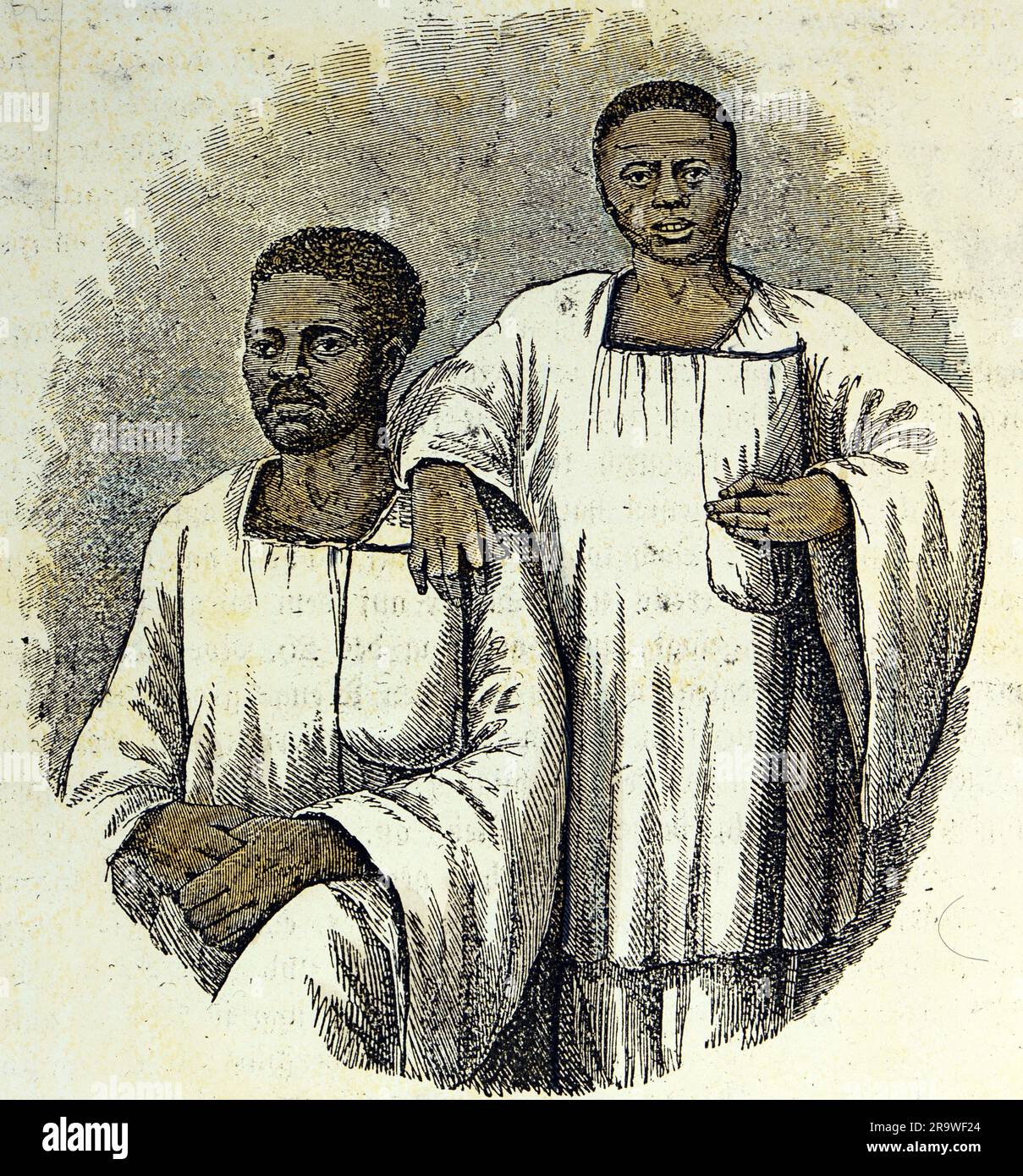 geography / travel, Africa, people, former slaves Abbega and Dyrregu, coloured wood engraving, ARTIST'S COPYRIGHT HAS NOT TO BE CLEARED Stock Photo