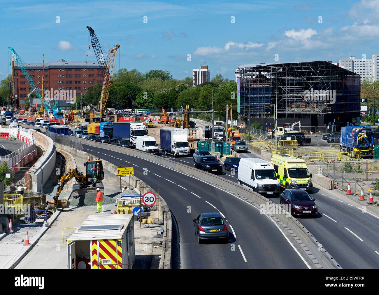 Road-widening on the A63 through Hull, Humberside, East Yorkshire, England UK Stock Photo