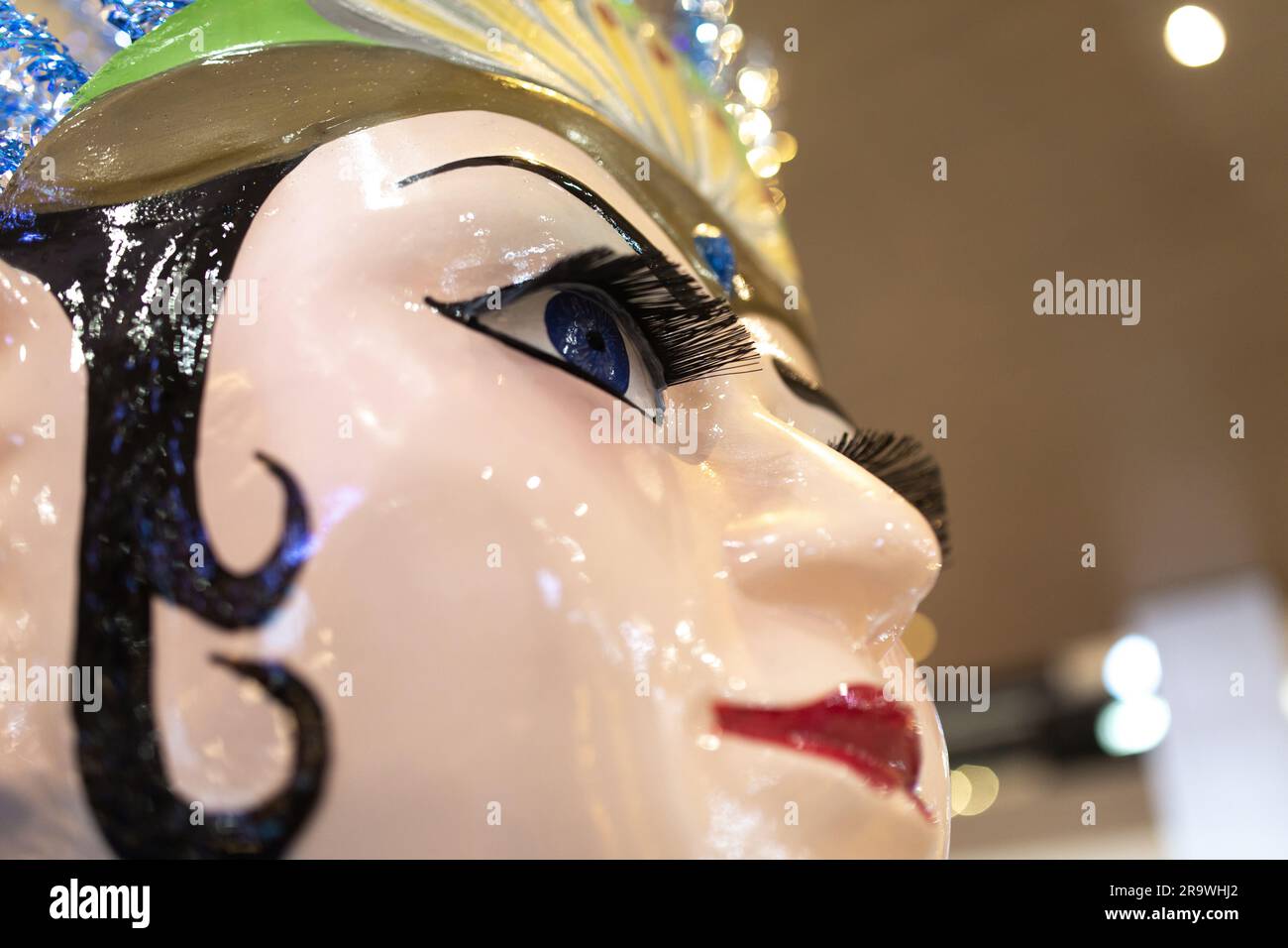 Close up on the face of Ondel-Ondel, large puppet figure featured in Betawi folk. Stock Photo