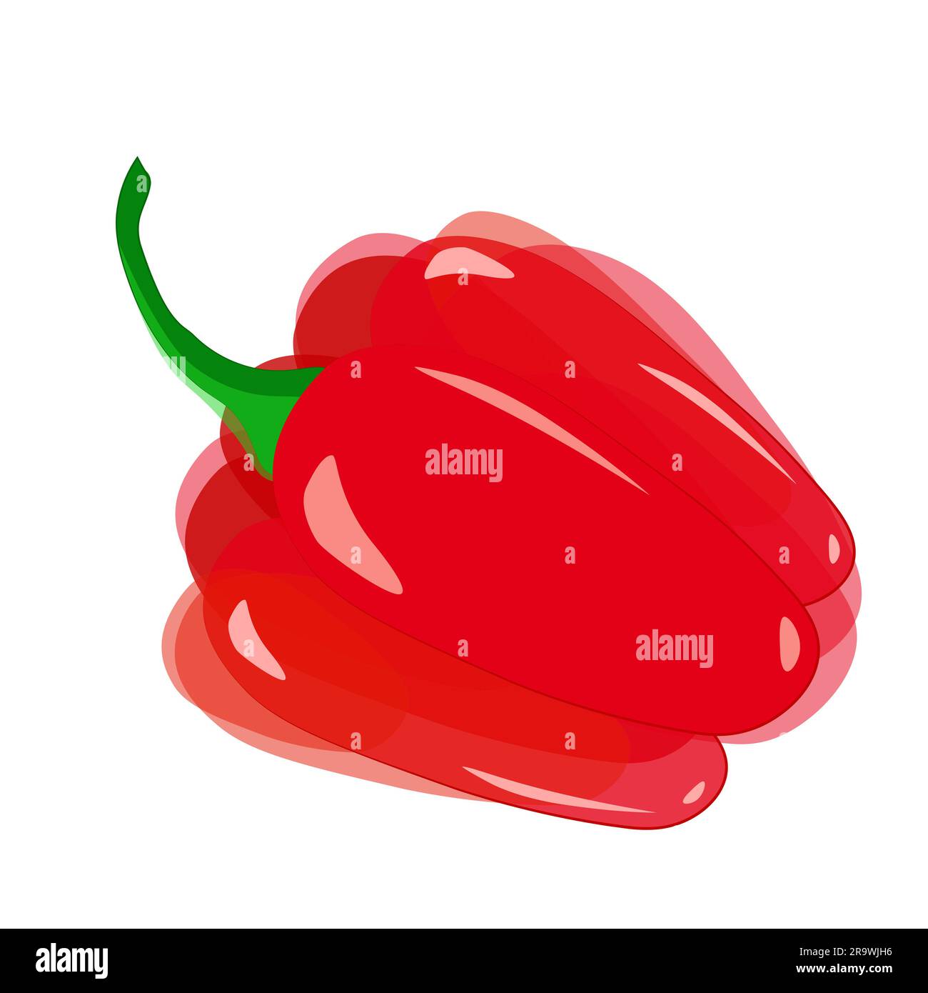 Red bell bell pepper in watercolor imitation with green tail on white background. Vector. Stock Vector