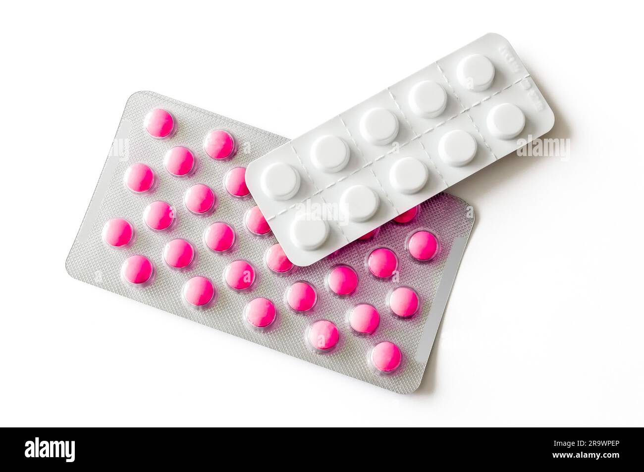 Pills blisters of pharmacy to cure pain and illness Stock Photo