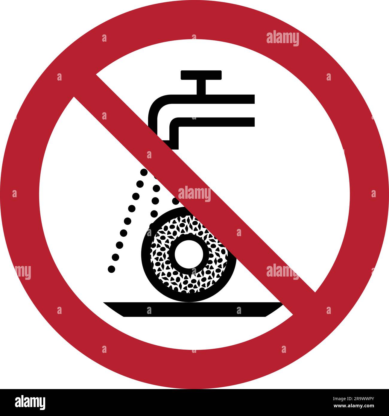 ISO 7010 P033 – Do not use for wet grinding. Vector and illustration graphic style,Do Not Use For Wet Grinding Prohibition Symbol,White Circle Warning Stock Vector