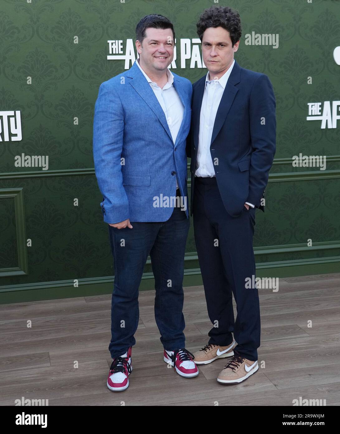 Los Angeles, USA. 28th June, 2023. (L-R) Chris Miller and Phil Lord at the Apple TV 's THE AFTERPARTY Season 2 Premiere held at the Bruin Theater in Westwood, CA on Wednesday, ?June 28, 2023. (Photo By Sthanlee B. Mirador/Sipa USA) Credit: Sipa USA/Alamy Live News Stock Photo
