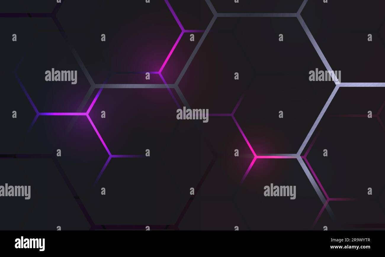 Dark hexagon gaming abstract vector background with purple colored ...