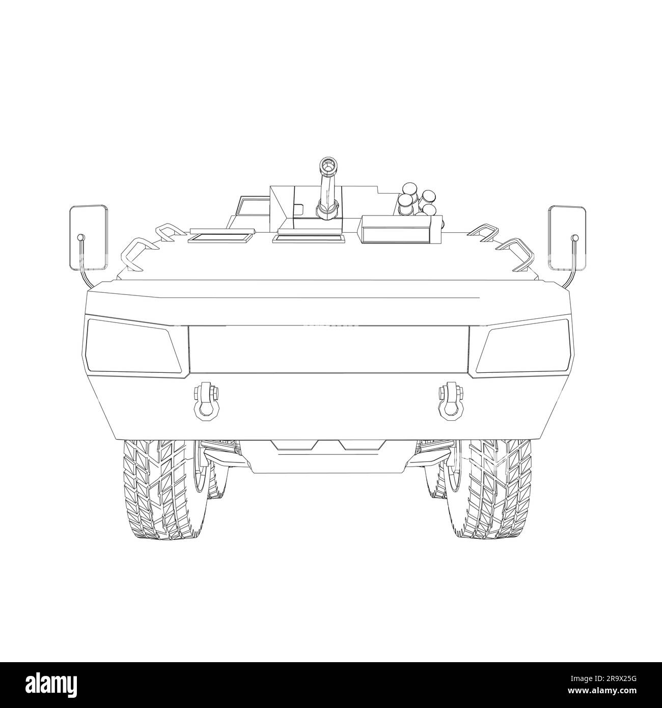 Outline Armored troop carrier. Military machinery drawing vector illustration. BTR. Stock Vector