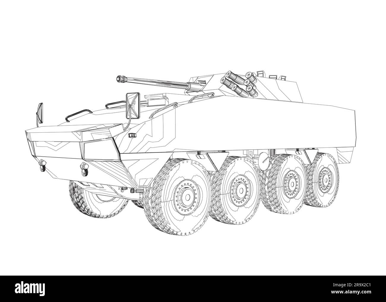 Outline Armored troop carrier. Military machinery drawing vector