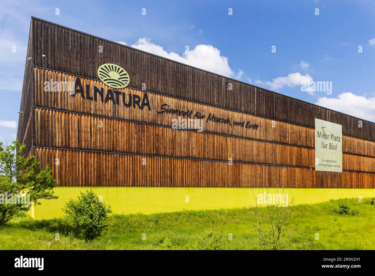 Alnatura distribution centre, logistics centre, the world's largest high-bay warehouse made of wood, architecture in timber construction, Lorsch Stock Photo