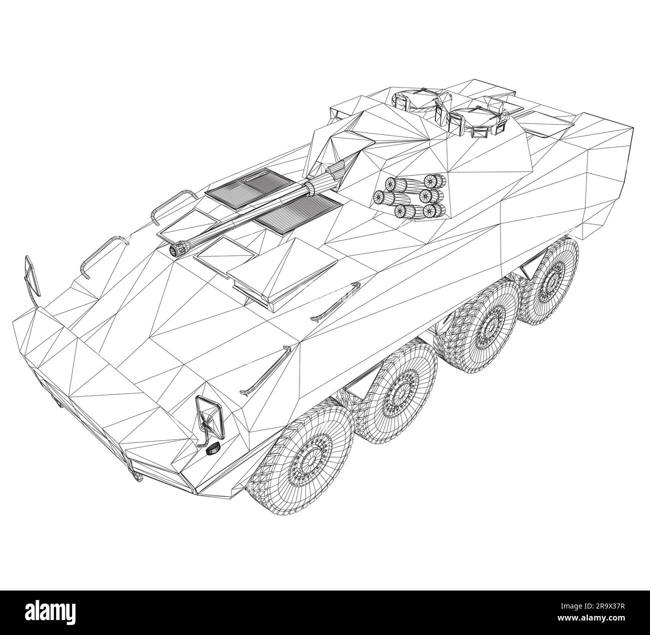 Wireframe Armored troop carrier. Military machinery drawing vector