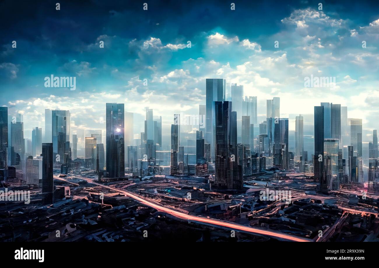View of city of the future Stock Photo - Alamy