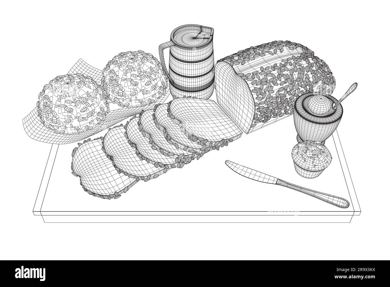Wireframe breakfast style drawings. Vector hand drawn set breakfast ...