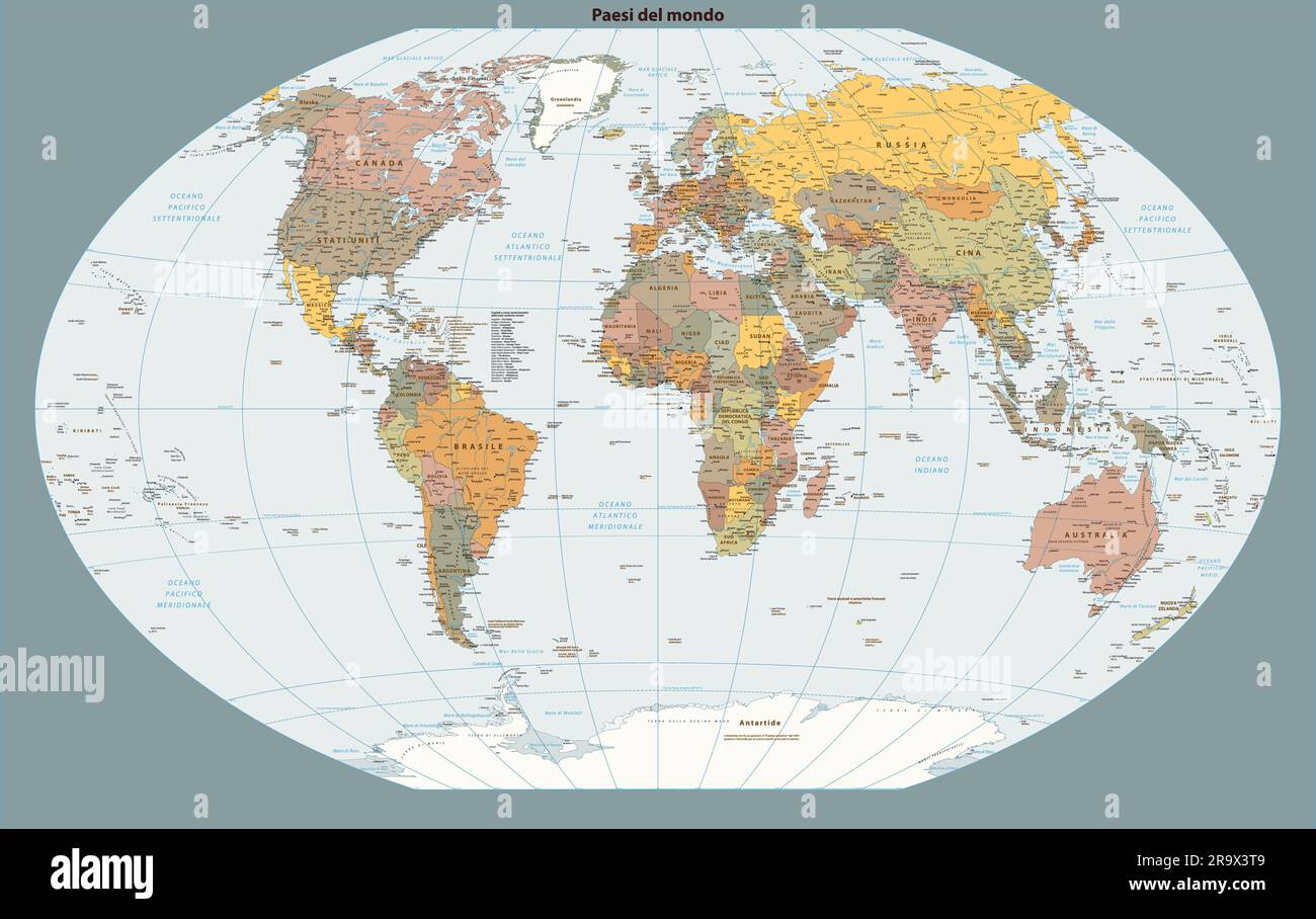 World Map Political Italian Language Version Winkel-Tripel projection ...