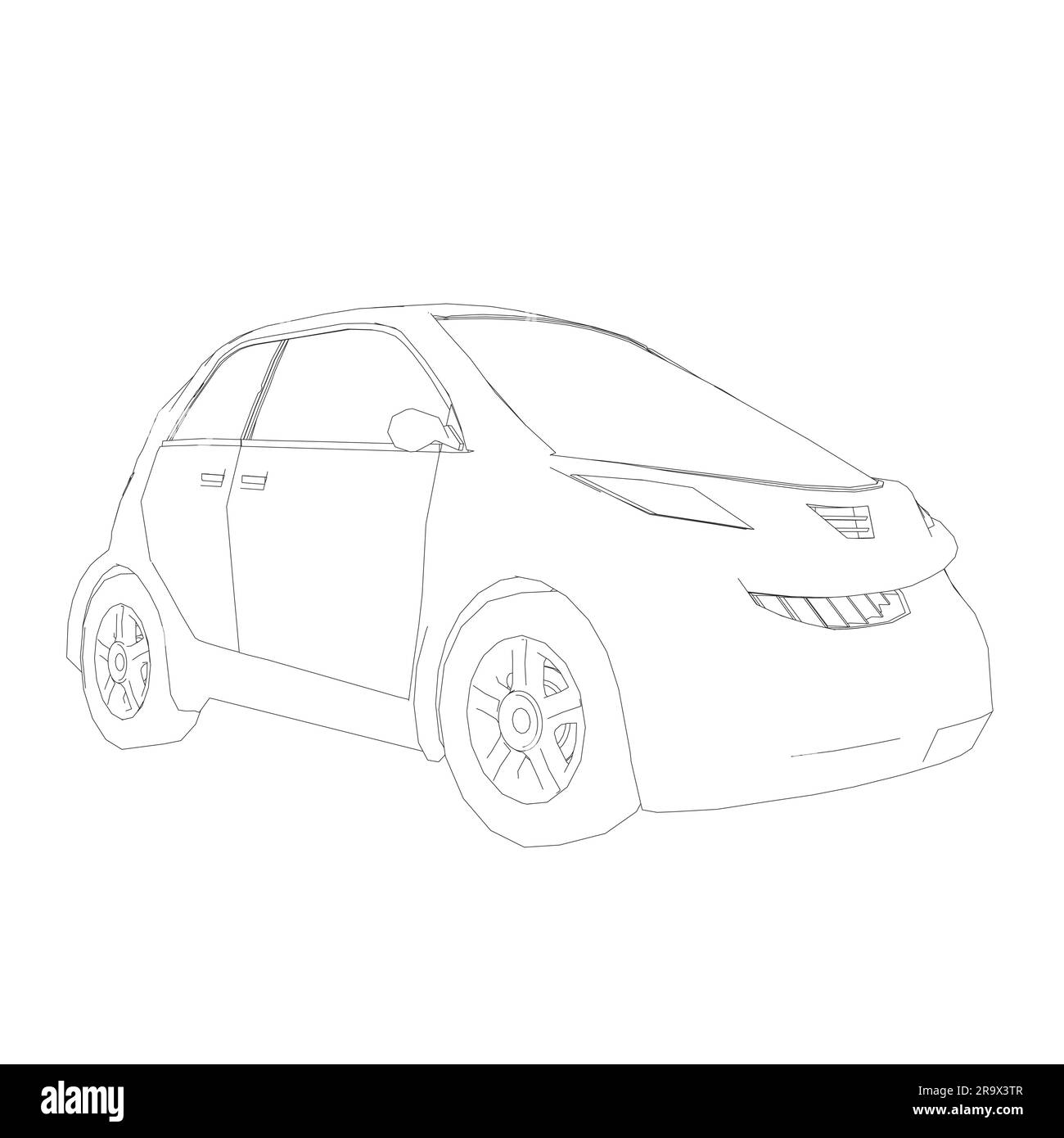 Vector flat illustration of contour small car. City car blueprint ...