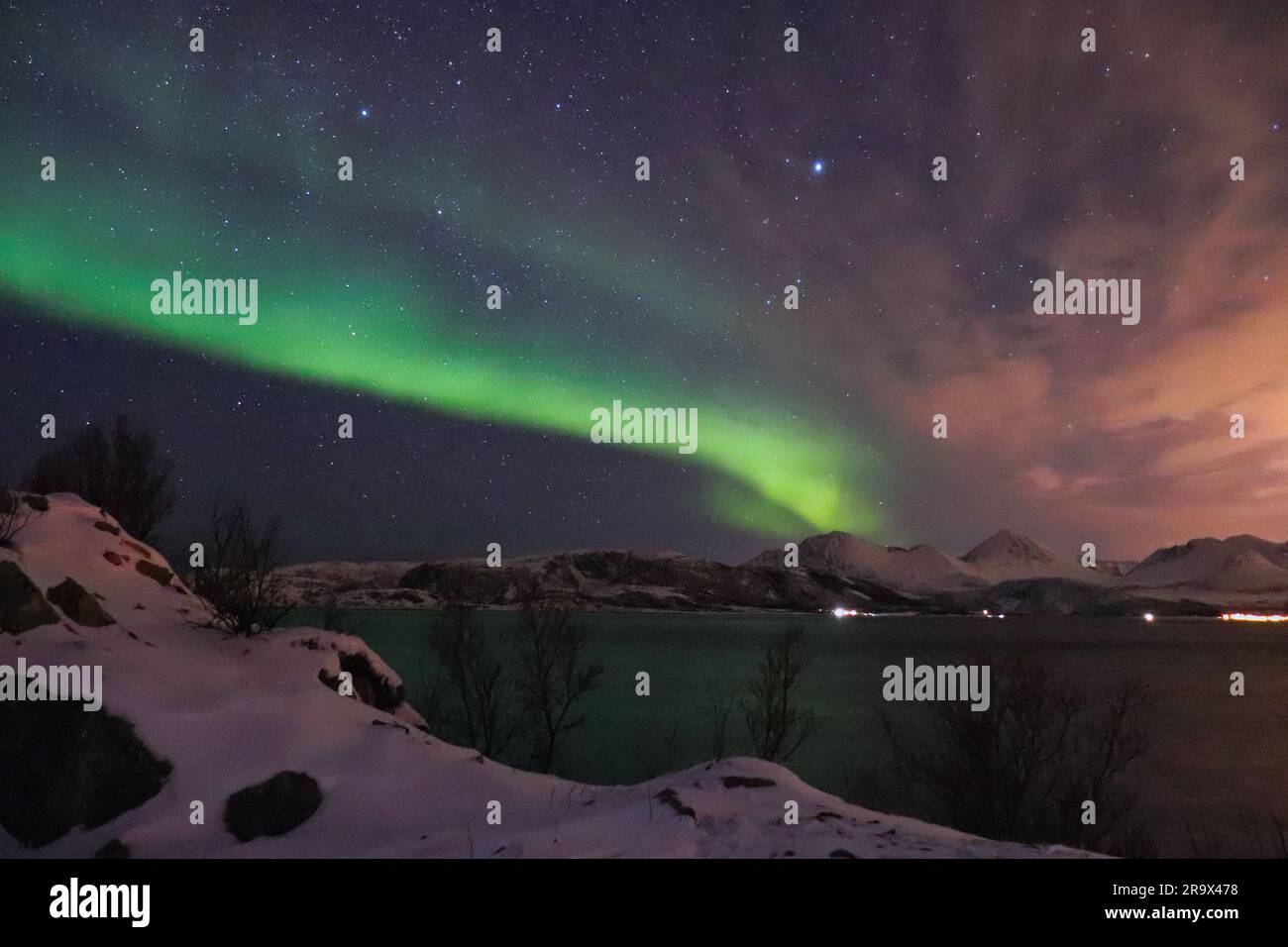 northern lights in tromso norway and fjord Stock Photo