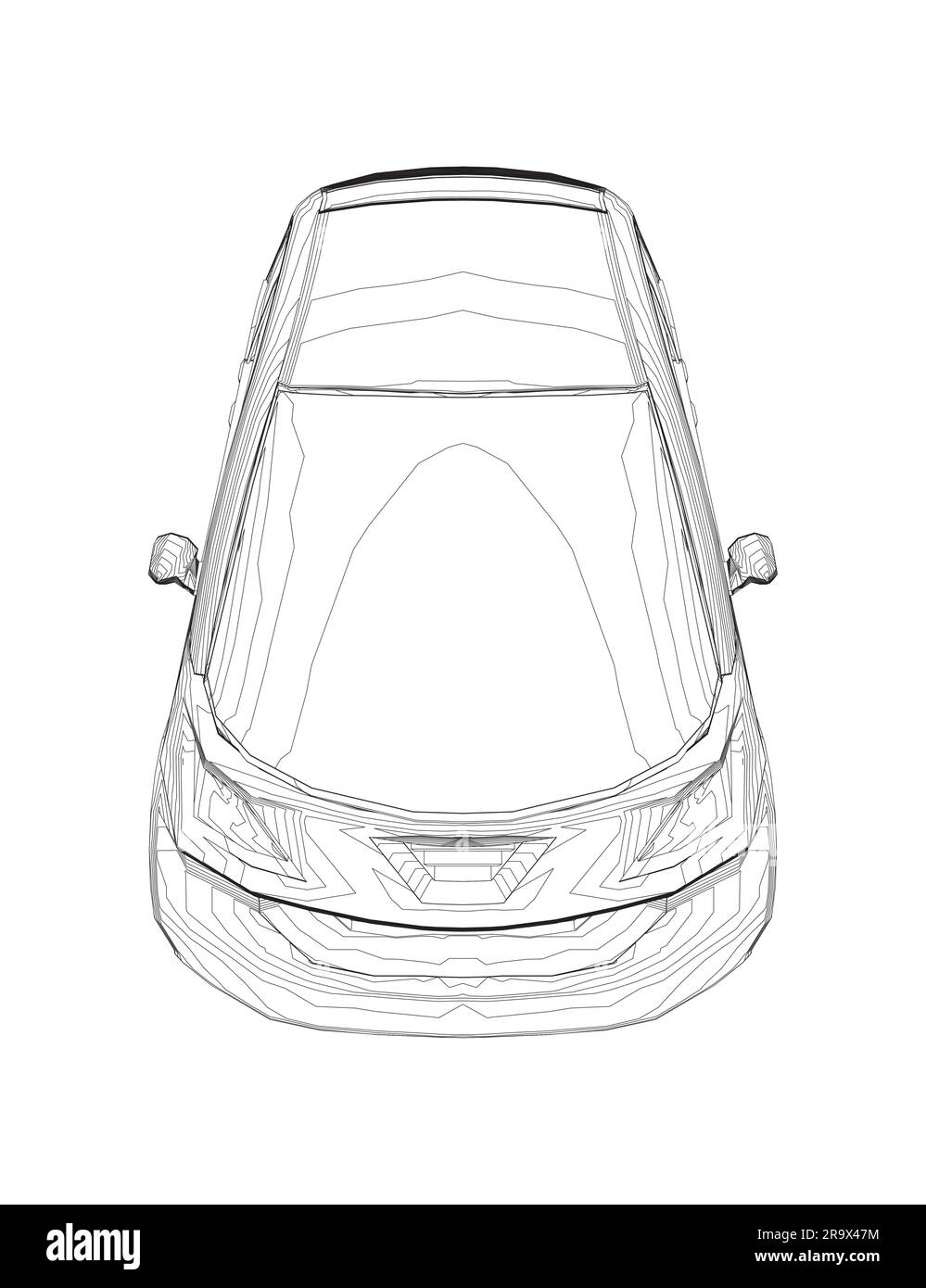 Vector flat illustration of contour small car. City car blueprint ...