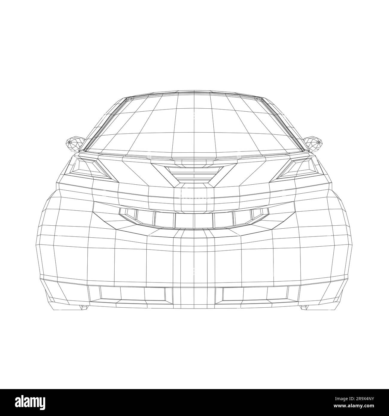 Vector illustration of wireframe small car. City car blueprint. Blank compact car template for branding or advertising. Food delivery car. 3D. Stock Vector