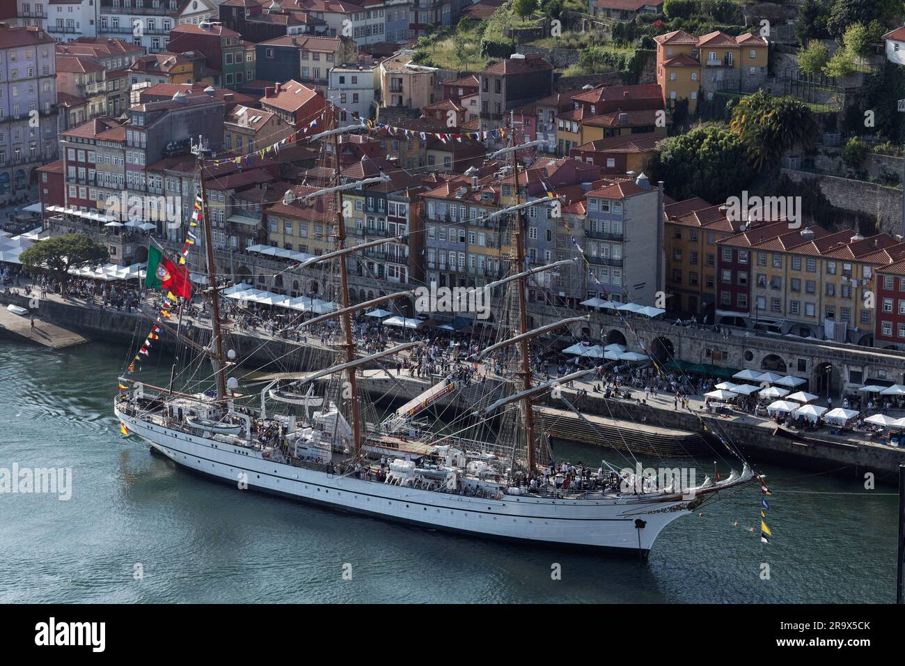NRP Sagres, sail training vessel of the Portuguese Navy anchors on the