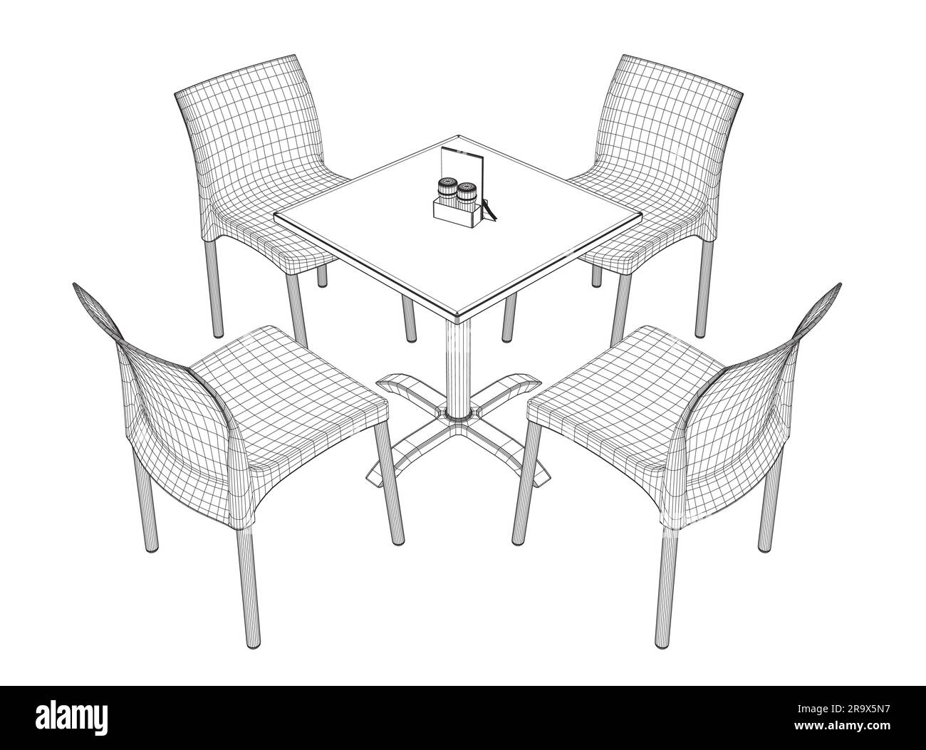 Wireframe Modern round table with chairs. Vector illustration. Hand