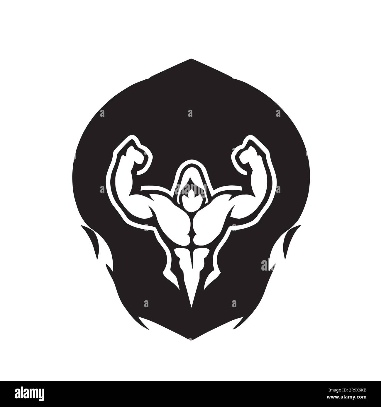 black and white bodybuilding logo illustration Stock Vector