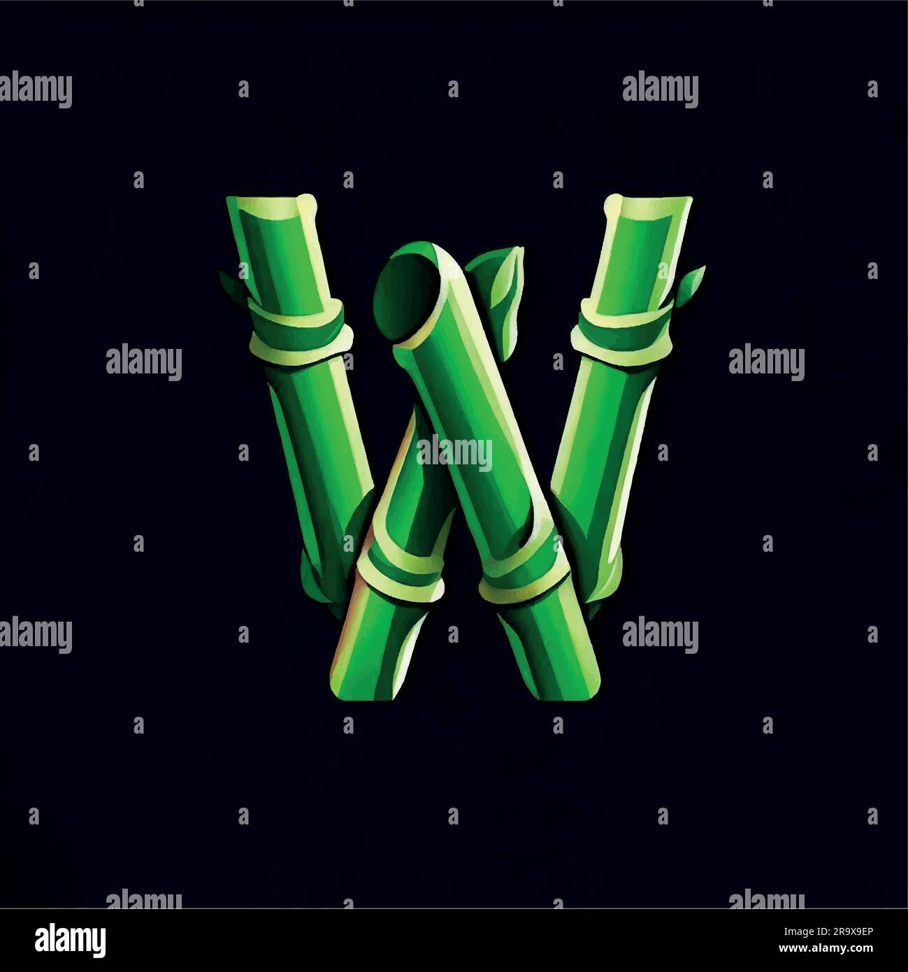 green bamboo letter W logo icon on a black background Stock Vector ...