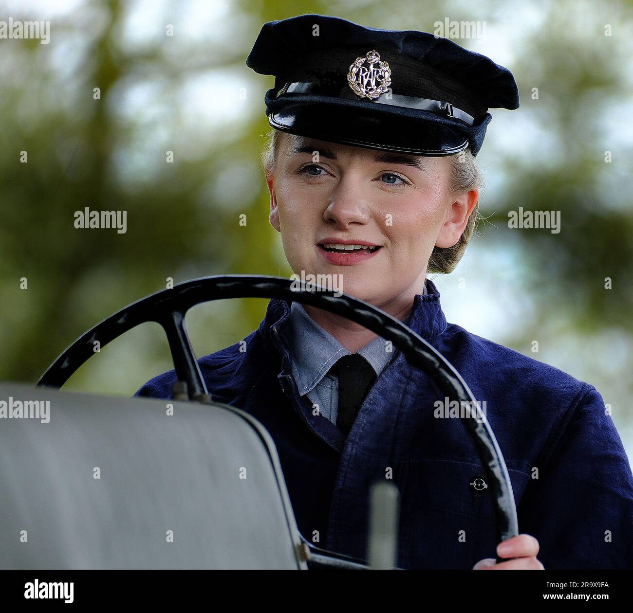 Enactor in 1940's period military uniform at living history event Stock