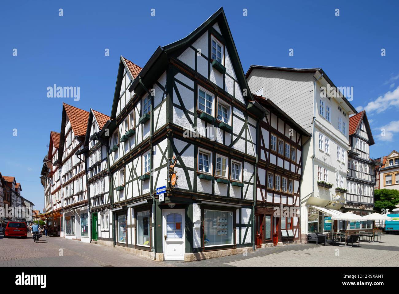 Street, Street with half-timbered house, Half-timbered houses, Marktstr. 33, Old town, District town of Eschwege, Werra-Meissner District, North Stock Photo