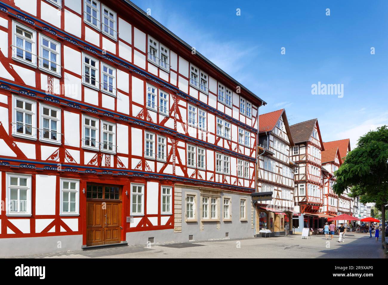 Street with half-timbered house, half-timbered houses, magnificent, Obermarkt, old town, district town of Eschwege, Werra-Meissner district, North Stock Photo
