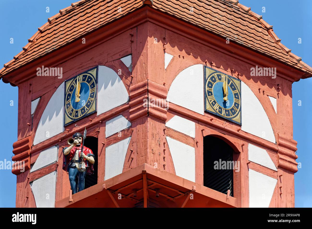 Landgrave's Castle Eschwege, Renaissance, built in 1386 by Landgrave Balthasar of Thuringia, half-timbered tower, with clockwork, art clock with Stock Photo