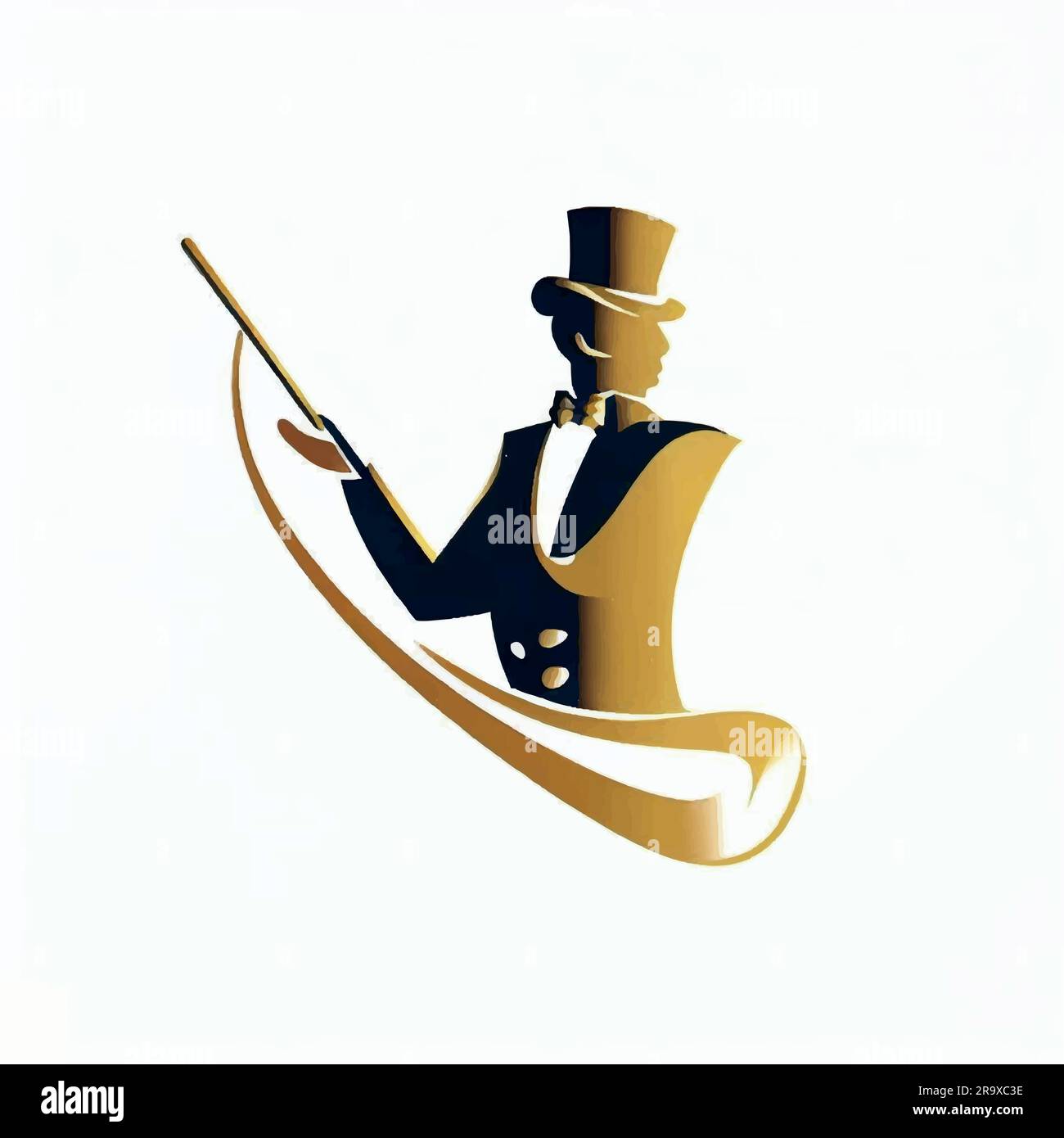 musical maestro logo illustration in black and gold colors Stock Vector