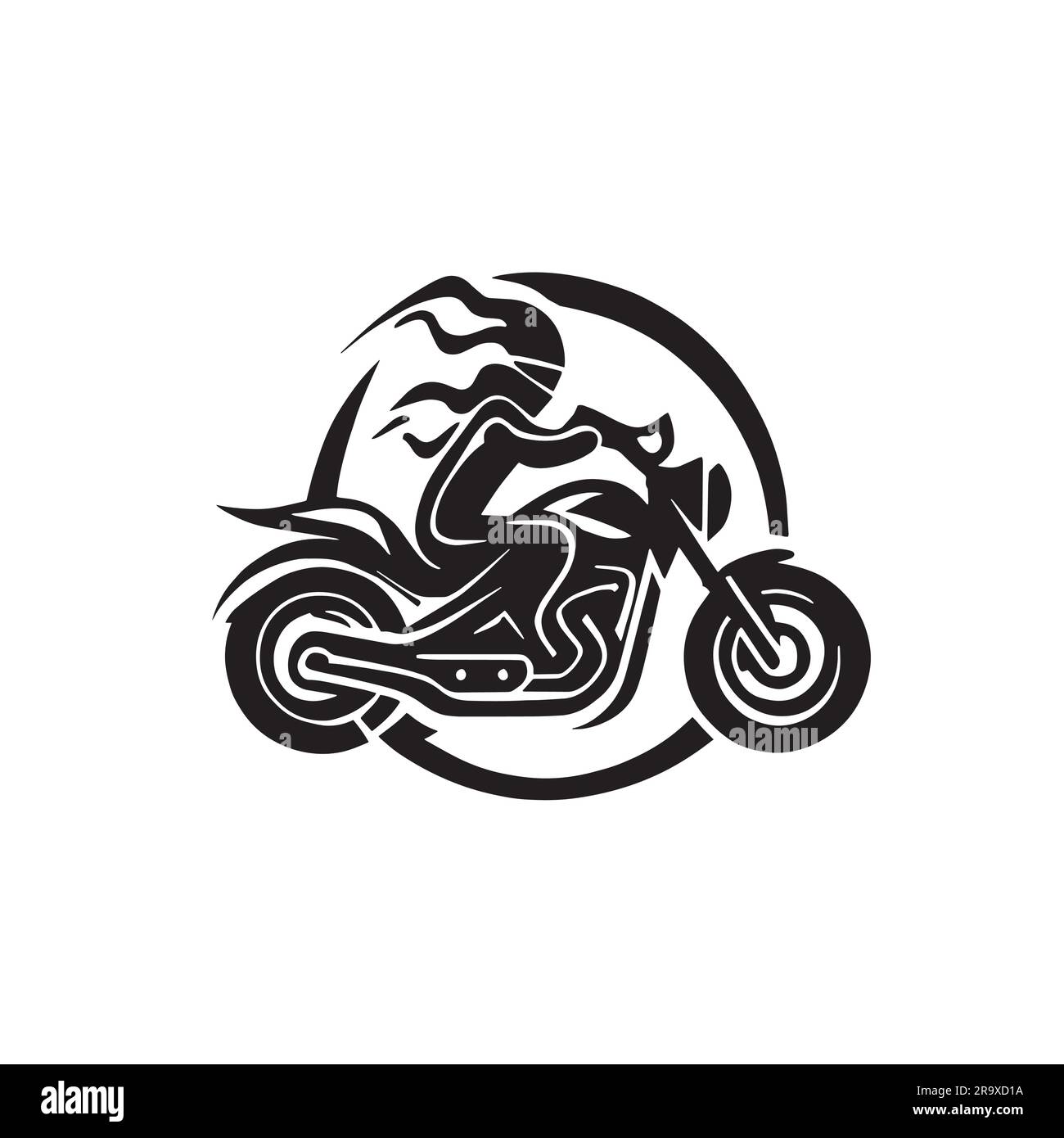 biker logo illustration driving motorcycle in black color Stock Vector