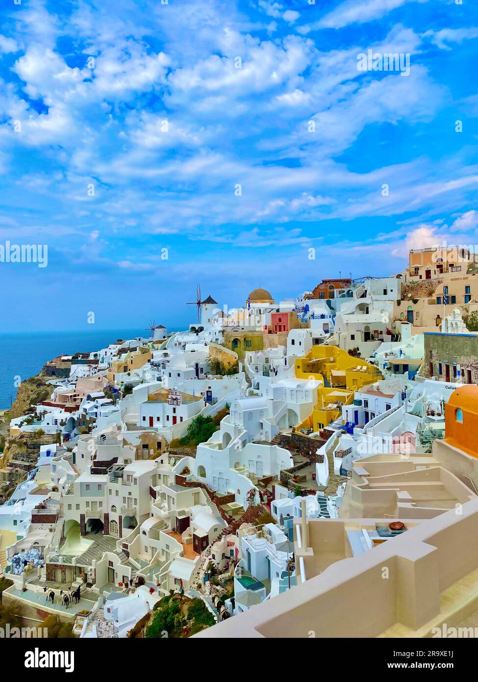 Beautiful details of Santorini island in Greece, by the Mediterranean Sea  Stock Photo by wirestock