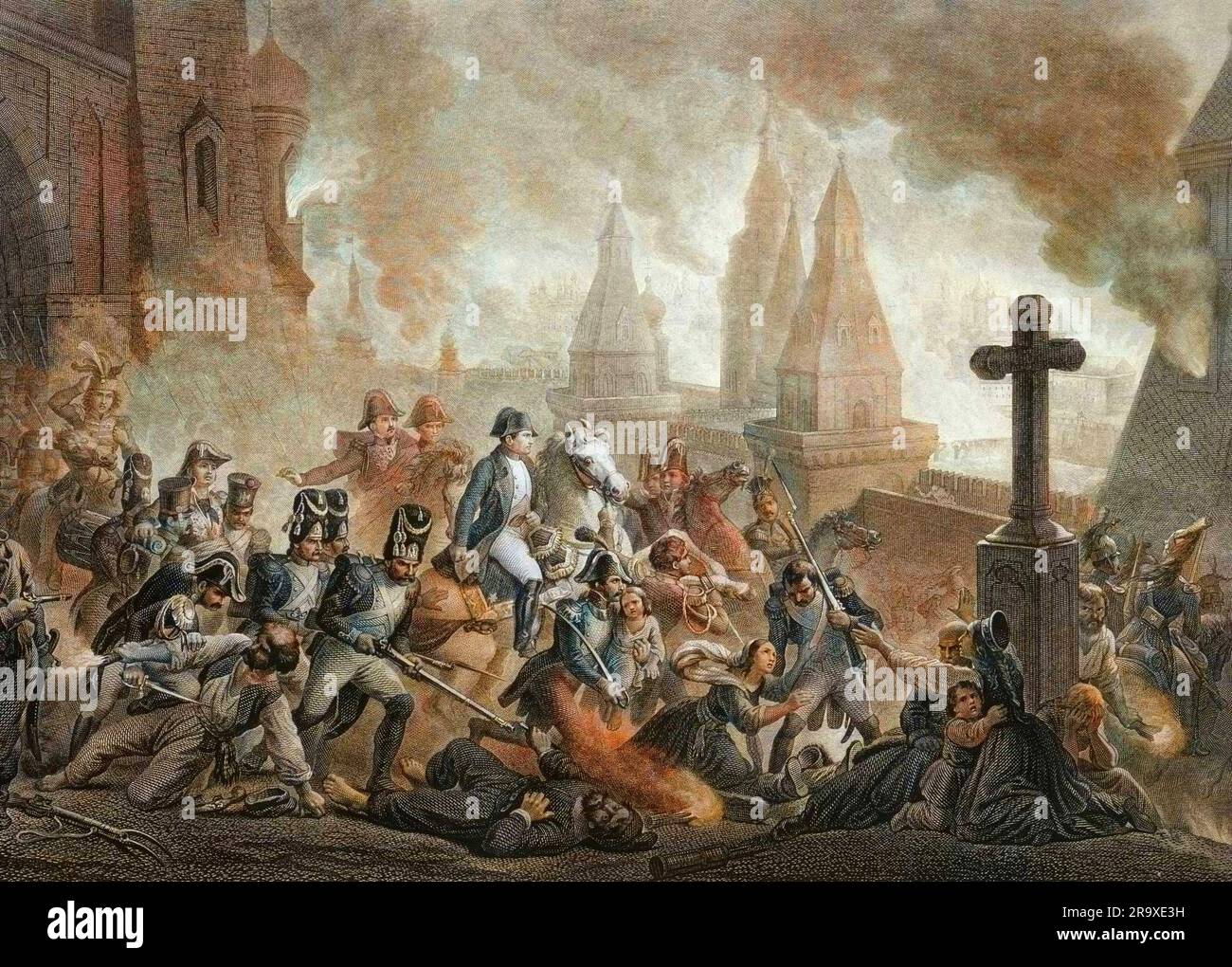 Napoleon Bonaparte and the burning of Moscow, September 1812, Russia, 19th century Stock Photo