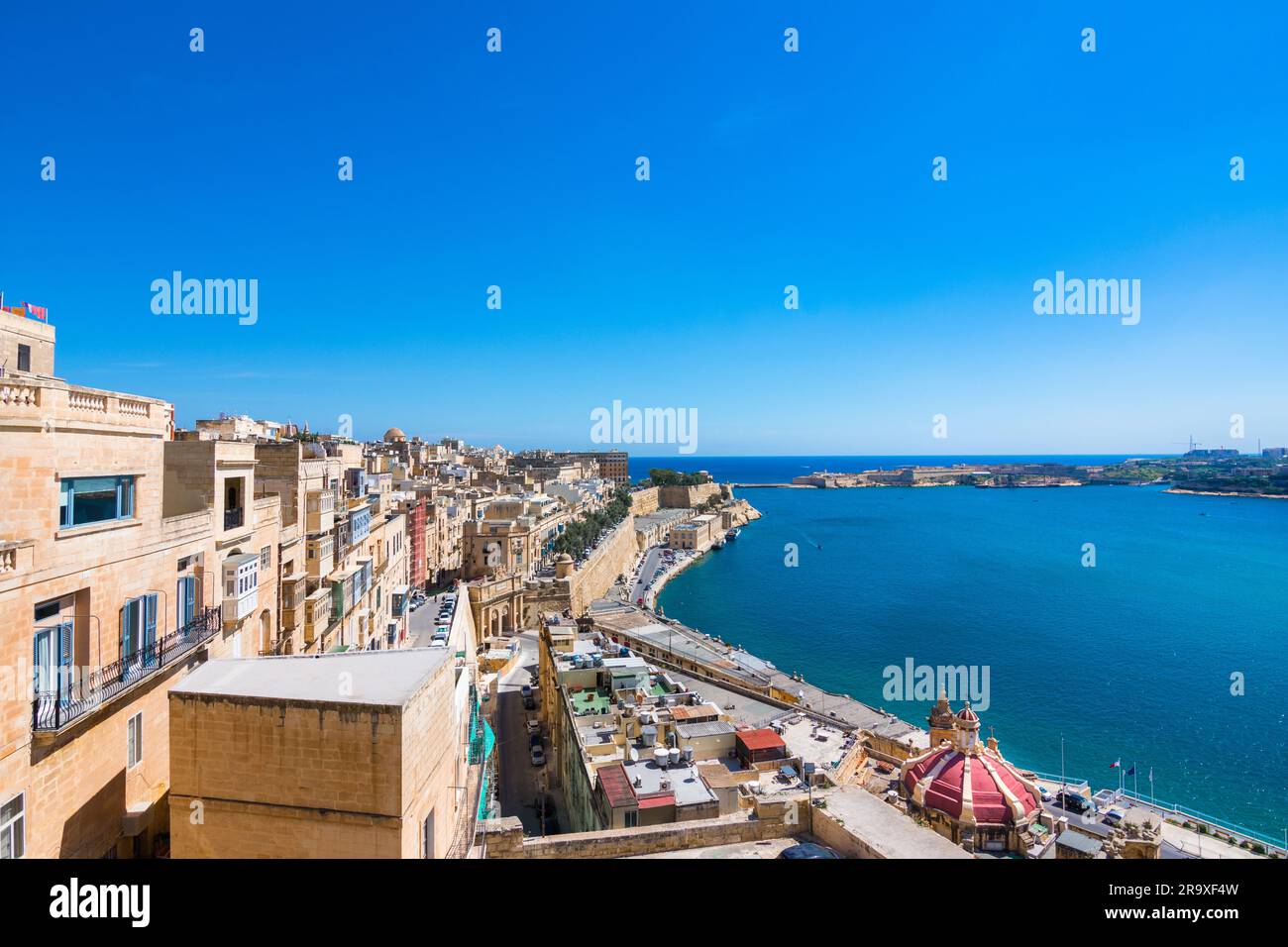 Panoramic aerial view of Valletta, Sliema, Birgu in Malta island. Stock Photo
