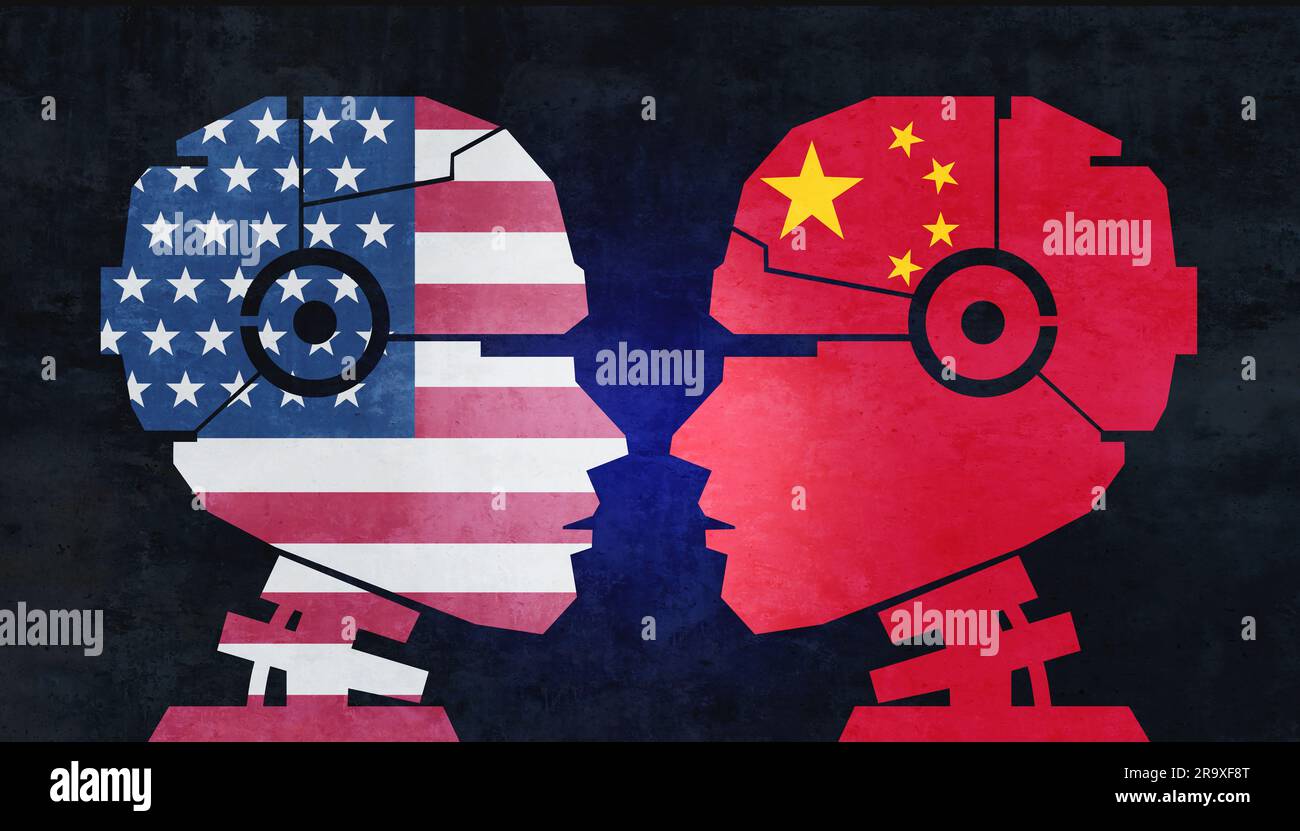China And US Technology and AI technologies as Tech competition for technological dominance andartificial intelligence trade war or national security Stock Photo