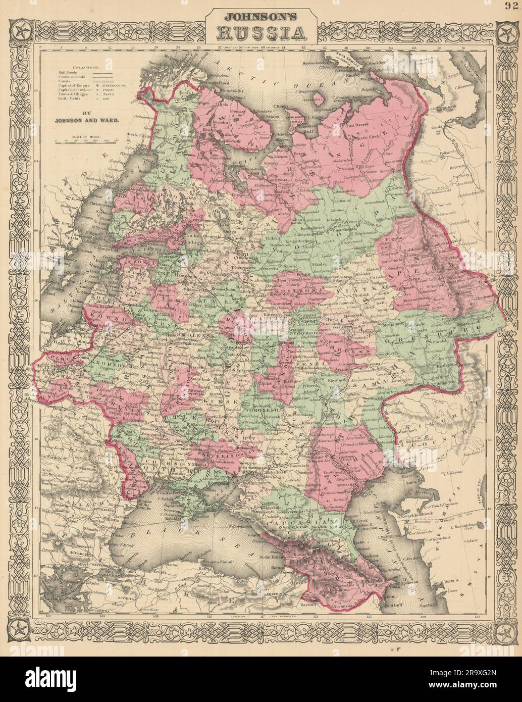 Johnson's Russia in Europe. Ukraine Poland Baltics Finland Caucasus 1866 map Stock Photo
