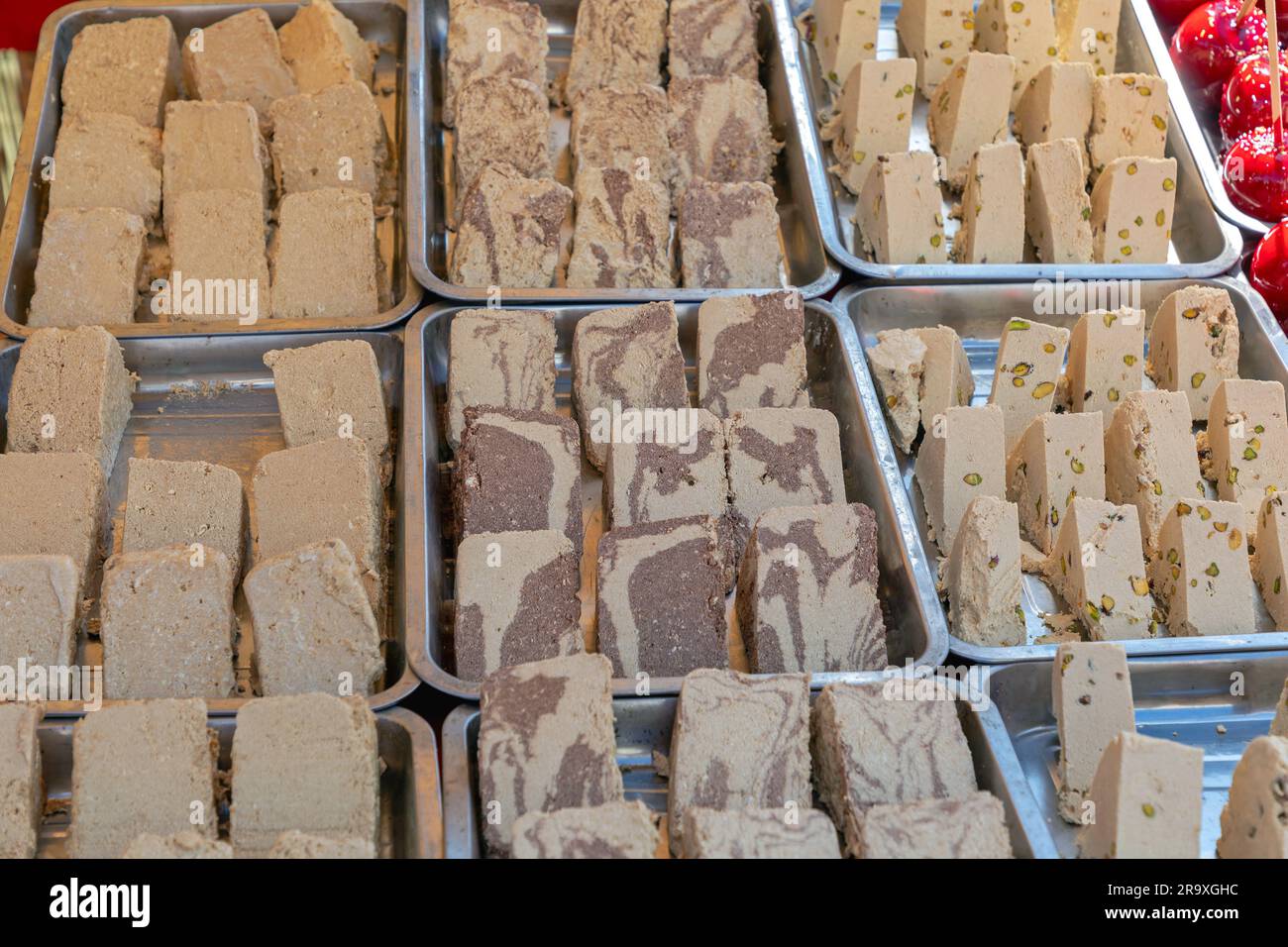 Traditional Sesame Halva Variety Selection Sweet Dessert in Trays Stock