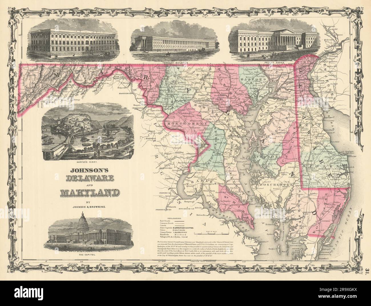 Johnson's Delaware & Maryland. District of Columbia. Counties 1861 old map Stock Photo