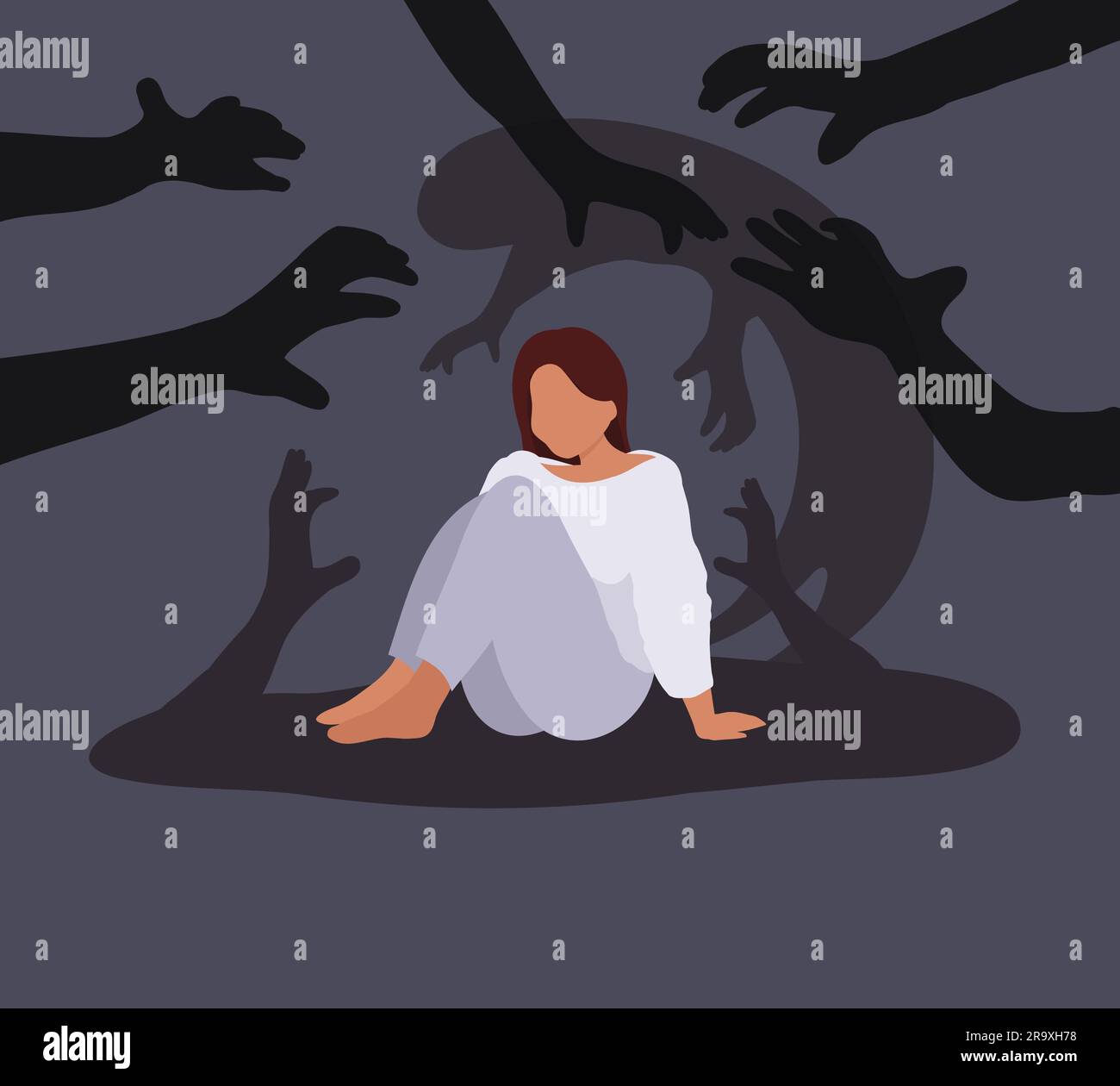 Woman with panic attack, PTSD phobias fears. Paranoia hallucinations schizophrenia