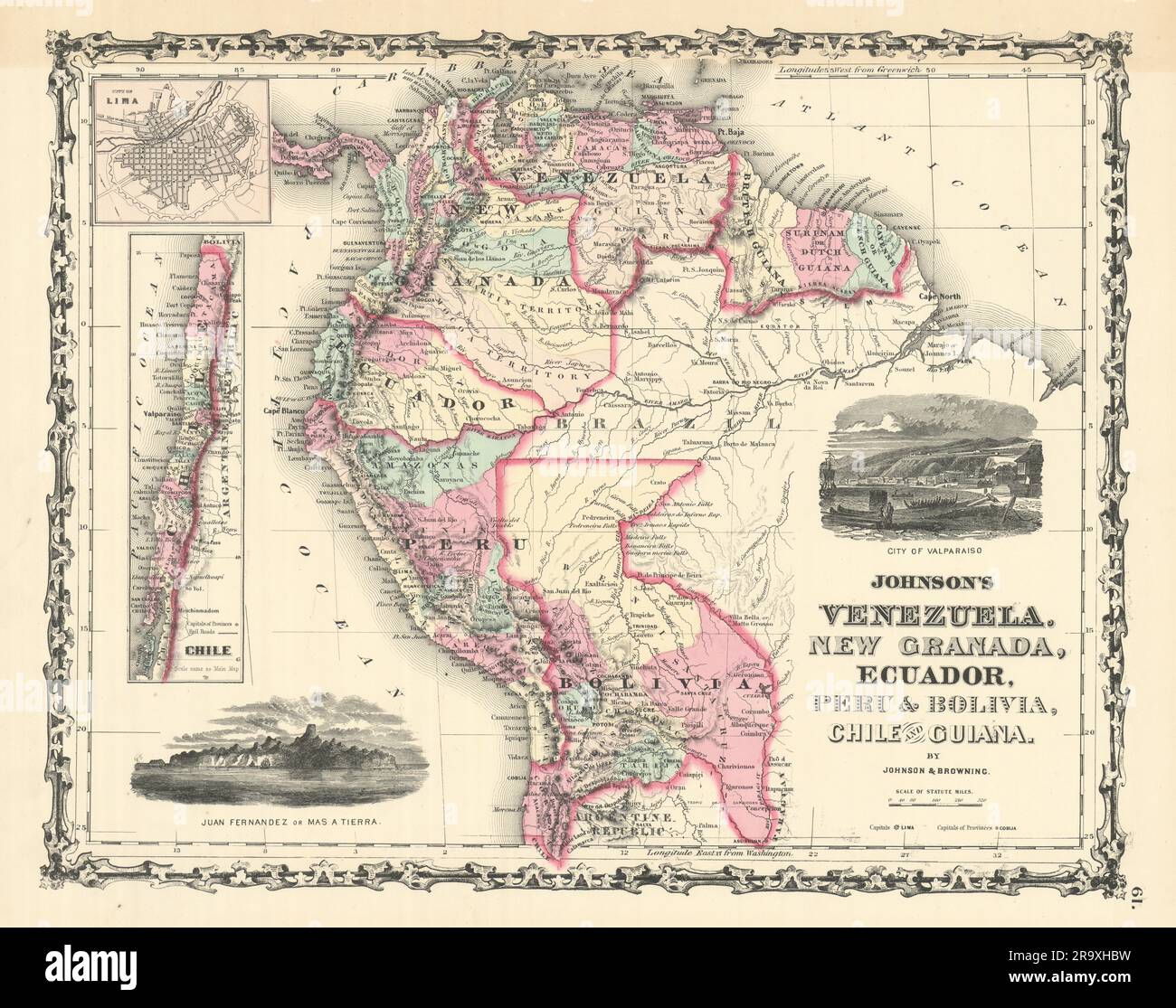 Johnson's Venezuela, New Granada, Ecuador, Peru, Bolivia, Chile, Guiana 1861 map Stock Photo